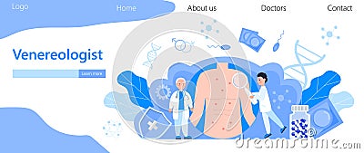 Venereologist concept vector for health care landing page. Venereal diseases, treatment of gonorrhea, syphilis, chlamydia. Tiny Stock Photo