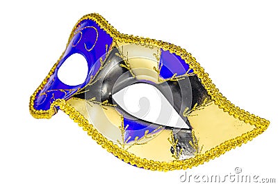 Venetian Carnival mask profile blue yellow black patterned asymmetric coloring image Stock Photo