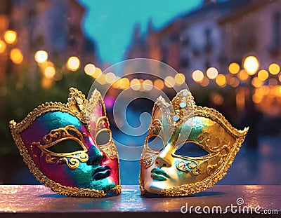 Venetian carnival masks on the street in Venice Stock Photo