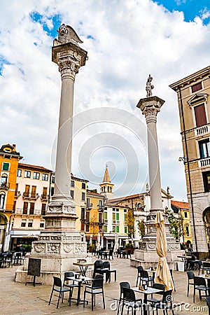 Columns on Piazza dei Signori in Vicenza, Italy Stock Photo