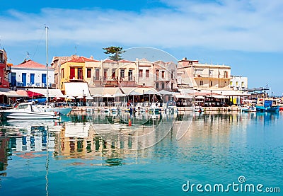 Venetian Harbor of Rethymnon, Crete island, Greece Editorial Stock Photo