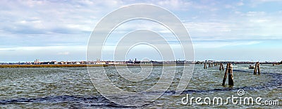 Venetian lagoon with a view of the city of Venice, photo taken in Mestre at the San Giuliano park. Stock Photo