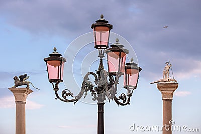 Venetian lamppost in Venice, Italy Stock Photo