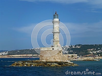 Venetian Lighthouse of Chania, Historic Landmark at the Chania Old Port on Crete Island Stock Photo