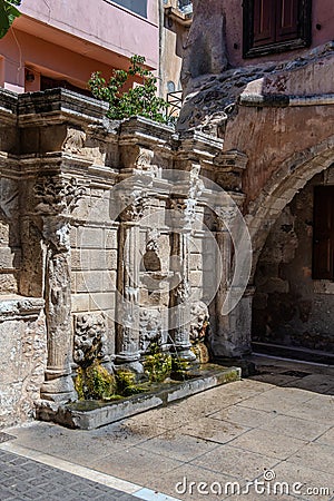 Venetian Rimondi fountain in Rethymnon, Crete, Greece Editorial Stock Photo