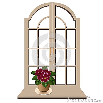 Violets on a window sill Vector Illustration