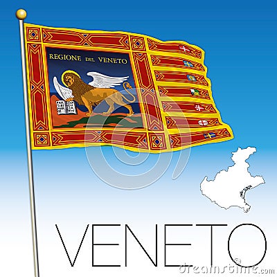 Veneto flag and map, italy, Flag of Saint Marco Vector Illustration