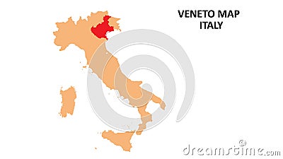 Veneto regions map highlighted on Italy map Vector Illustration