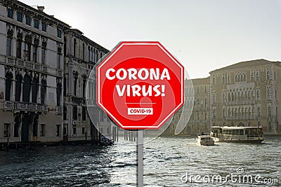 Venezia shutdown for coronavirus. Everithing is closed do to Covid-19 outbreak. View of the channel and boats cruise. Stock Photo