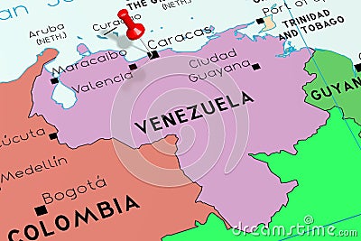 Venezuela, Caracas - capital city, pinned on political map Cartoon Illustration