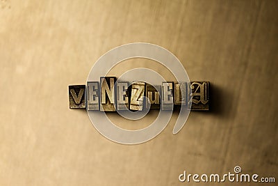 VENEZUELA - close-up of grungy vintage typeset word on metal backdrop Stock Photo