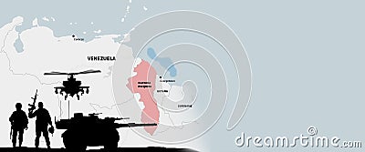 Venezuela and Guyana conflict. Disputed territory. Template for news. 3d illustration. Cartoon Illustration