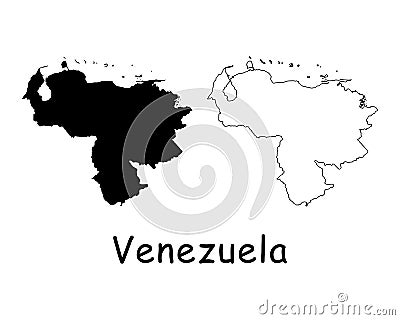 Venezuela Country Map. Black silhouette and outline isolated on white background. EPS Vector Vector Illustration
