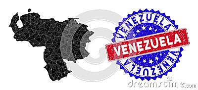 Venezuela Map Polygonal Mesh and Scratched Bicolor Stamp Seal Vector Illustration