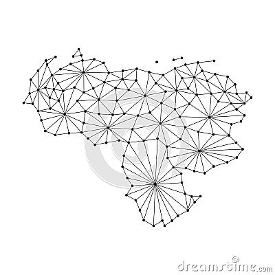 Venezuela map of polygonal mosaic lines network, rays, dots illustration. Cartoon Illustration