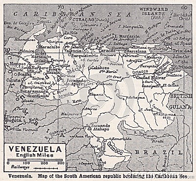 Vintage map of Venezuela 1930s. Stock Photo