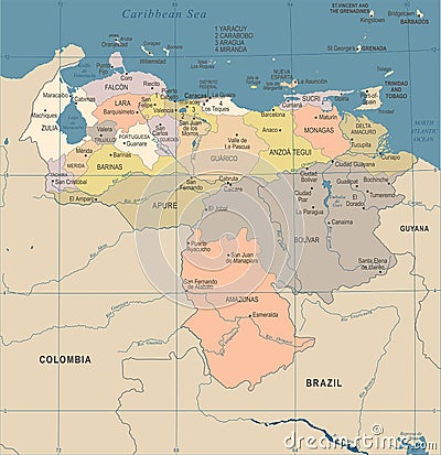 Venezuela Map - Vintage Detailed Vector Illustration Stock Photo