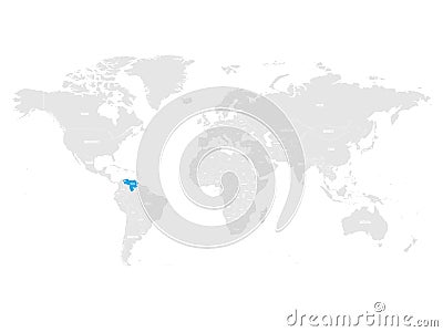 Venezuela marked by blue in grey World political map. Vector illustration Vector Illustration