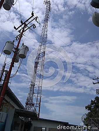 Tower Telecom radio antenna sky Stock Photo