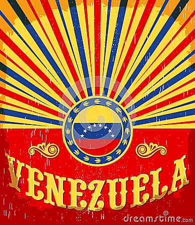 Venezuela vintage old poster with venezuelan flag colors Vector Illustration