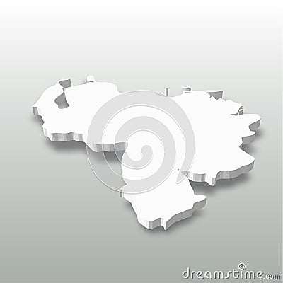 Venezuela - white 3D silhouette map of country area with dropped shadow on grey background. Simple flat vector Vector Illustration