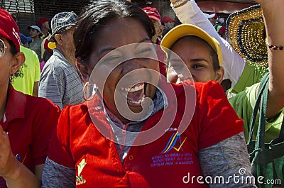 Venezuelan woman celebrating a political march Editorial Stock Photo