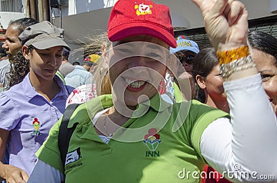 Venezuelan woman celebrating a political march Editorial Stock Photo