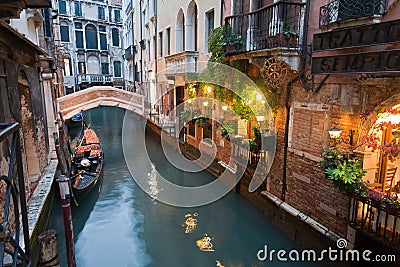 Venice Canal at Night Italy Stock Photo