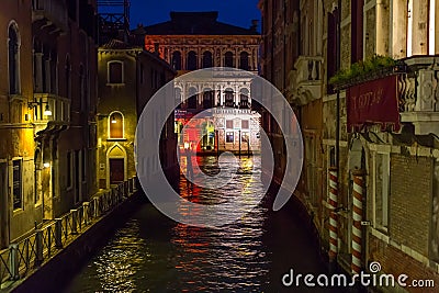 Venice Canal at Night Stock Photo