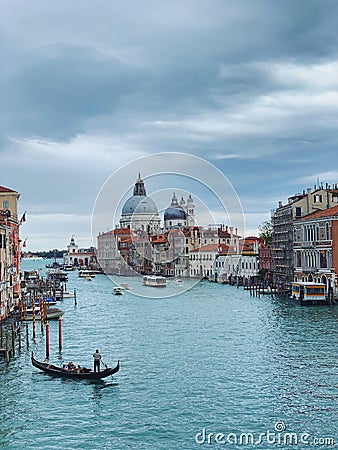 Venice canal popular touristic view on Grand Canal colourful architecture Editorial Stock Photo