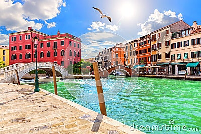 Venice canals, medieval bridges, beautiful view of Italy Stock Photo