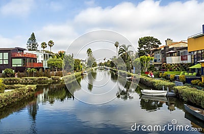 Venice Canals, original colorful houses - Venice Beach, Los Angeles, California Editorial Stock Photo