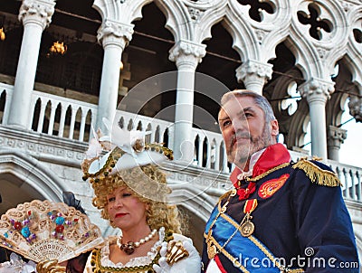 Venice carnival, portrait of a mask, during the Venetian carnival in the whole city there are wonderful masks. Editorial Stock Photo