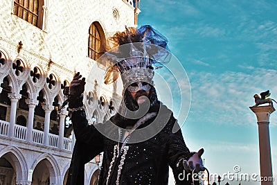 Venice carnival, portrait of a mask, during the Venetian carnival in the whole city there are wonderful masks. Editorial Stock Photo