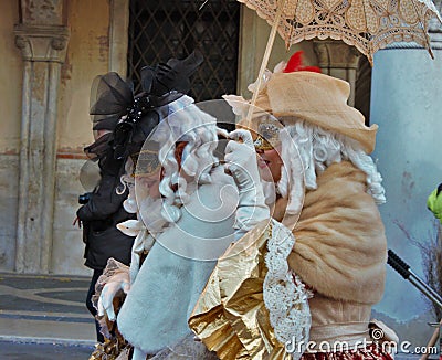 Venice carnival, portrait of a mask, during the Venetian carnival in the whole city there are wonderful masks. Editorial Stock Photo