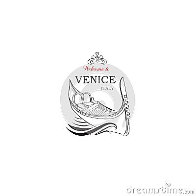 Venice city sign. Tourist venetian transport gondola. Travel Italy icon Stock Photo