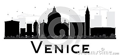 Venice City skyline black and white silhouette. Cartoon Illustration