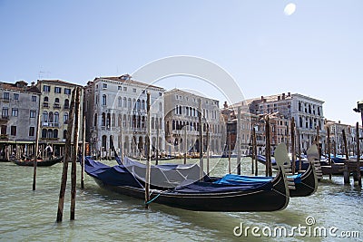 Venice cityscape view on Grand canal with colorful buildings and boats at the sunrise. beautiful gondolas in the canals of Venice Editorial Stock Photo