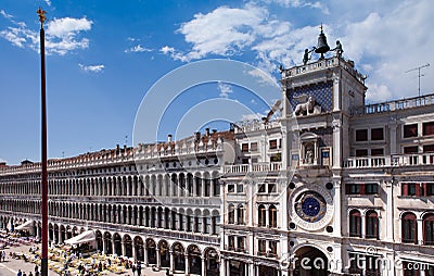 Venice, Clock tower of St. Mark, St. Mark's Square Stock Photo