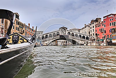 Venice Gondola Gr Canal Rialto Low Stock Photo