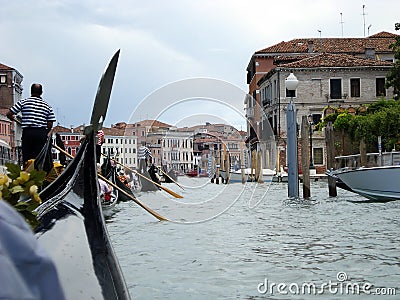 Venice-Gondolas under cloudy sky Stock Photo