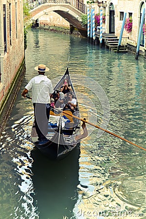 Venice gondolier driving gondola Editorial Stock Photo