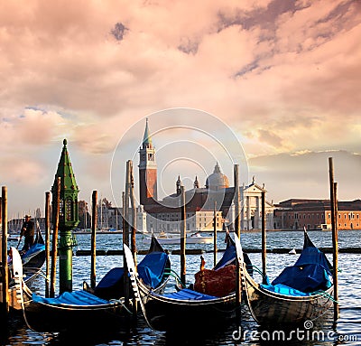 Venice, Grand canal with gondolas Stock Photo