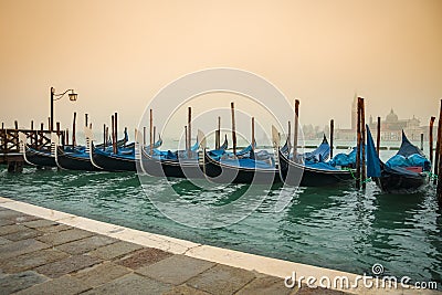 Parked gondola boats in Venice, Italy Stock Photo