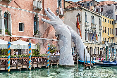 Scenic monumental sculpture in the Grand Canal of Venice, Italy Editorial Stock Photo