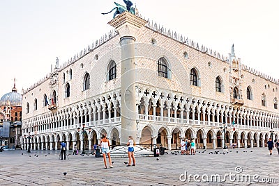 Venice, Italy - August 22, 2018: Doge`s Palace and Piazza San Marco with tourists Editorial Stock Photo