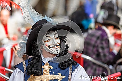 Venice, Italy, Carnival of Venice, beautiful mask at Piazza San Marco Editorial Stock Photo