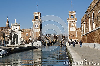 VENICE, ITALY - FEBRAURY 15, 2020: Military marine museum in historical building Arsenal. Editorial Stock Photo