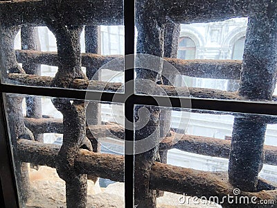 ancient window bars in Doge's Palace in Venice Editorial Stock Photo