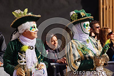 VENICE / ITALY - February 6 2016: Carnival performers participate this event in Piazza San Marco in Venice, Italy. The tradition b Editorial Stock Photo